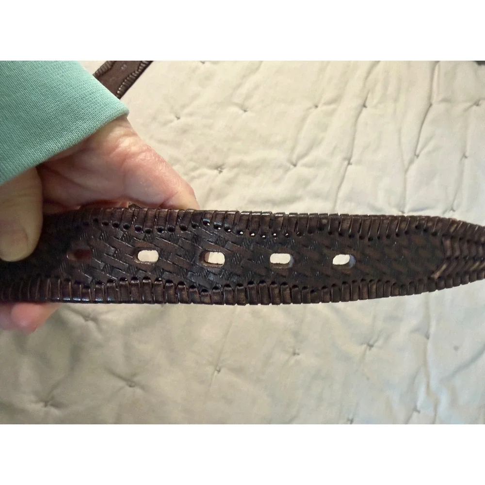 Duluth Leather Belt Mens 44 Brown Braided‎ Solid Brass Boho Western Country